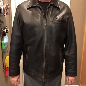 Men’s heavy leather jacket, Large, brown.